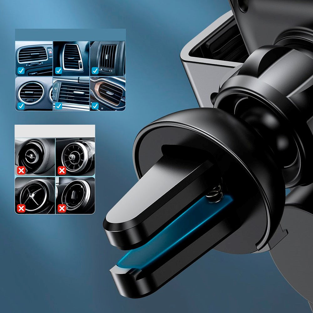 Choetech T201-F Mobilholder til Ventilationsanlæg m. Qi Trådløs Opladning - Max Mobil: 55 - 125mm - Sort