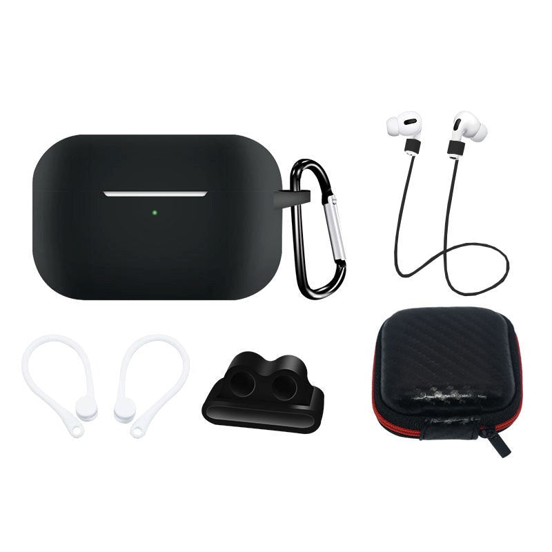 Hurtel AirPods Pro (1 & 2. gen.) Silikone Case m. Etui, Neck Strap & Ear Hook - Sort