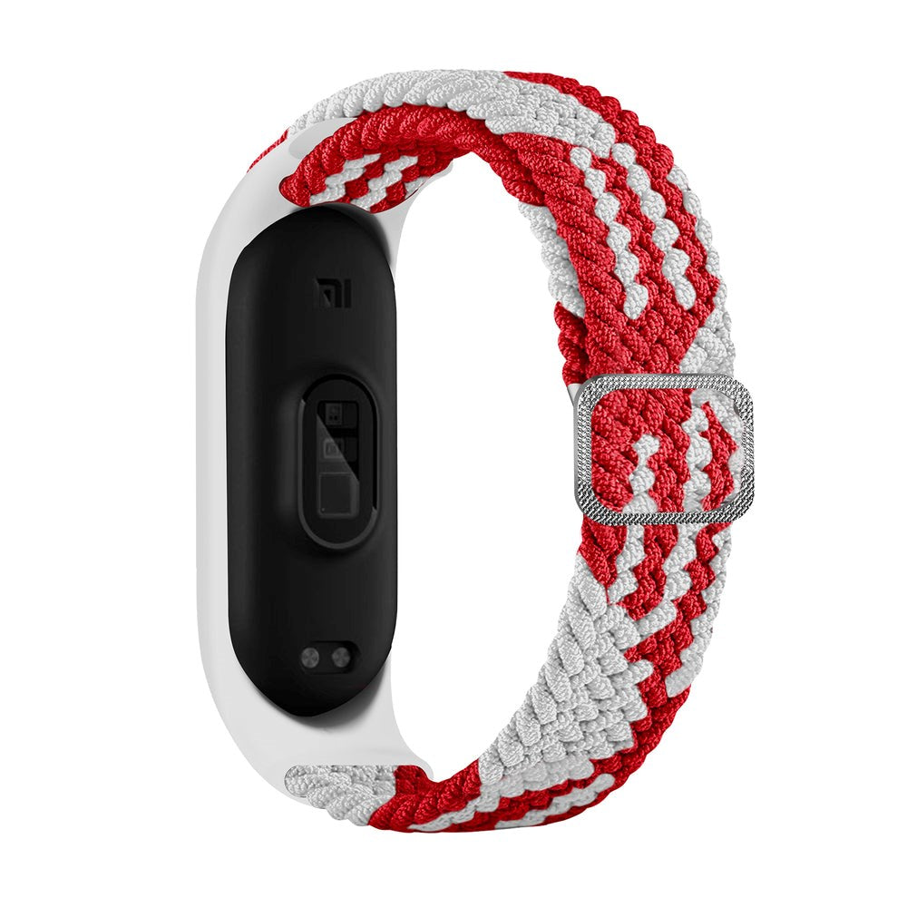 Hurtel Xiaomi Mi Smart Band 5 / 6 Flettet Stof Rem - Hvid / Rød