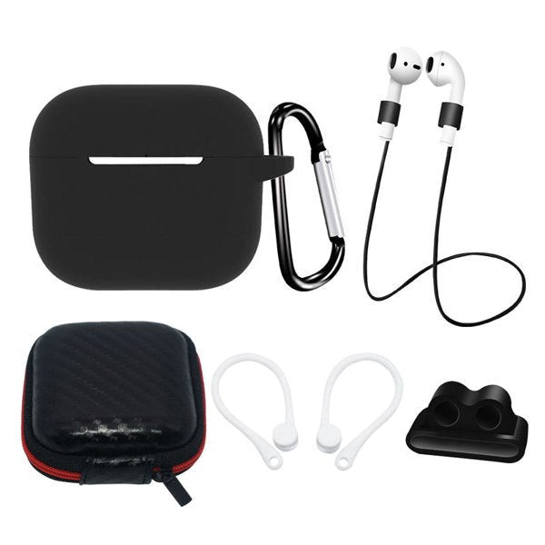 Hurtel AirPods (3. gen.) Silikone Case m. Etui, Neck Strap & Ear Hook - Sort