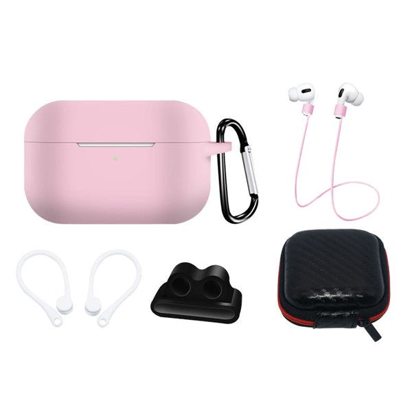Hurtel AirPods Pro (1 & 2. gen.) Silikone Case m. Etui, Neck Strap & Ear Hook - Lyserød