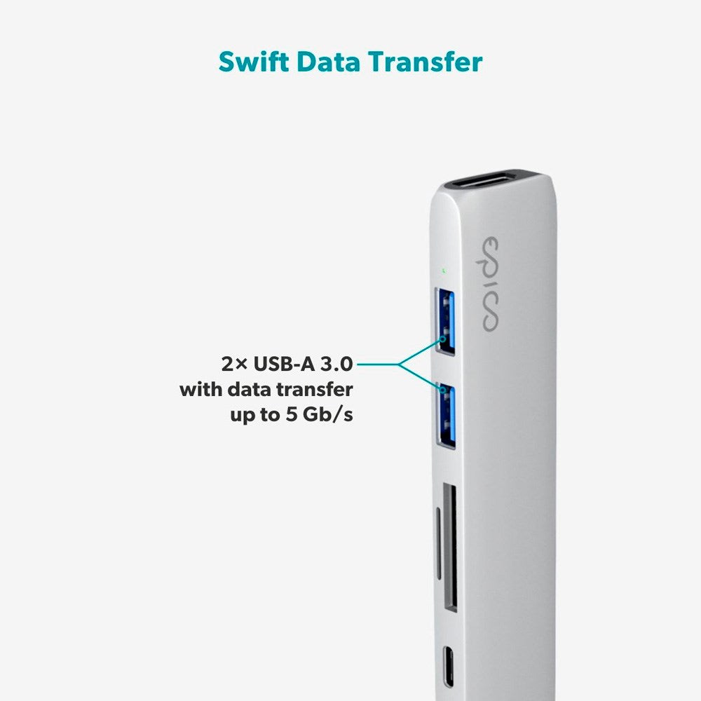 Epico 6-i-1 Aluminium 8K USB-C Hub - Silver