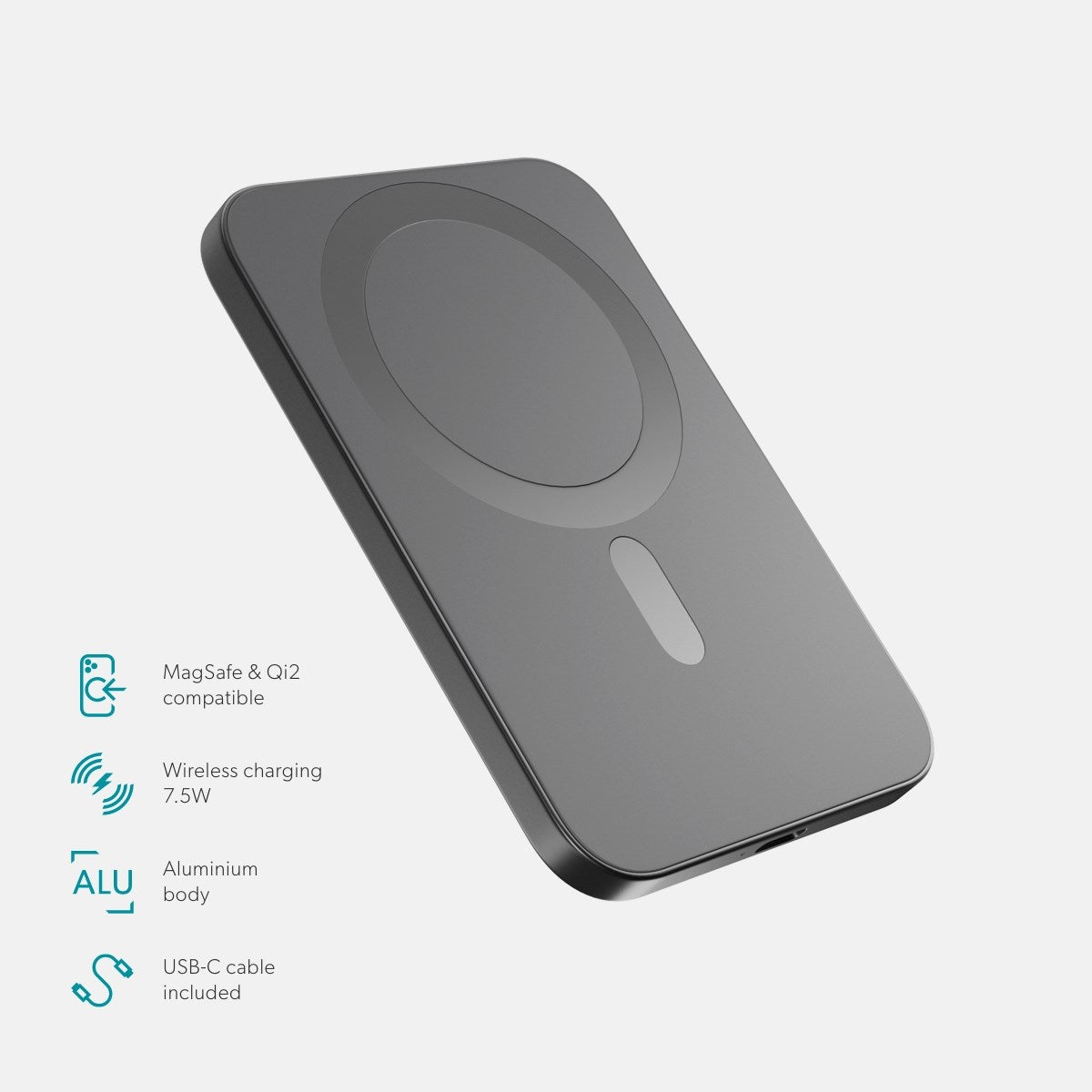 Epico 10W 3000 mAh UltraPack EM31 Power Bank m. USB-C - MagSafe Kompatibel - Grå