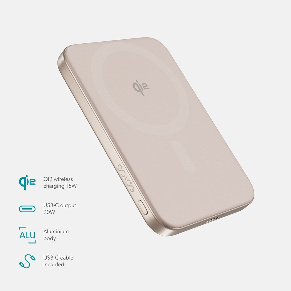 Epico 15W 5000 mAh UltraPack EM51 Power Bank m. USB-C - Qi2 / MagSafe Kompatibel - Desert Titanium