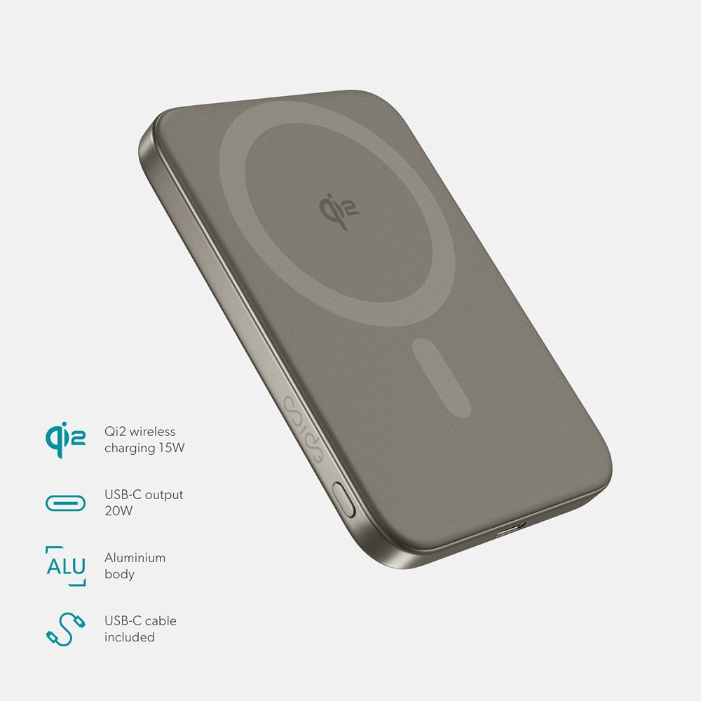 Epico 15W 5000 mAh UltraPack EM51 Power Bank m. USB-C - Qi2 / MagSafe Kompatibel - Titanium