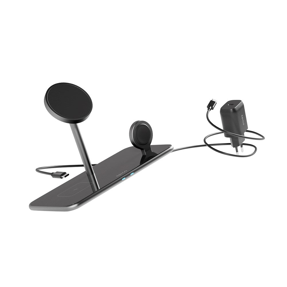 Epico Mag+ 3-i-1 25W Trådløs Oplader - MagSafe Kompatibel - Sort