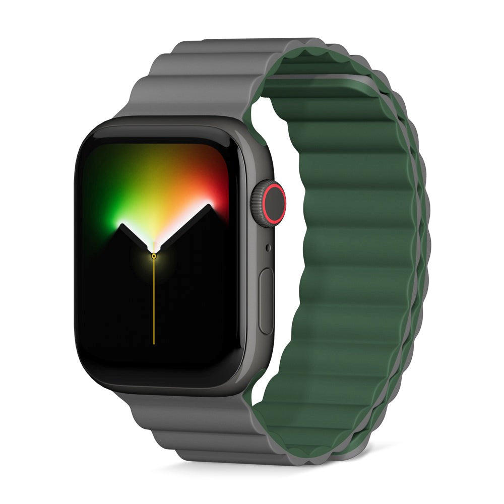 Epico Apple Watch (42/44/SE/45/46/49mm) Magnetisk Silikone Urrem - Grå / Grøn