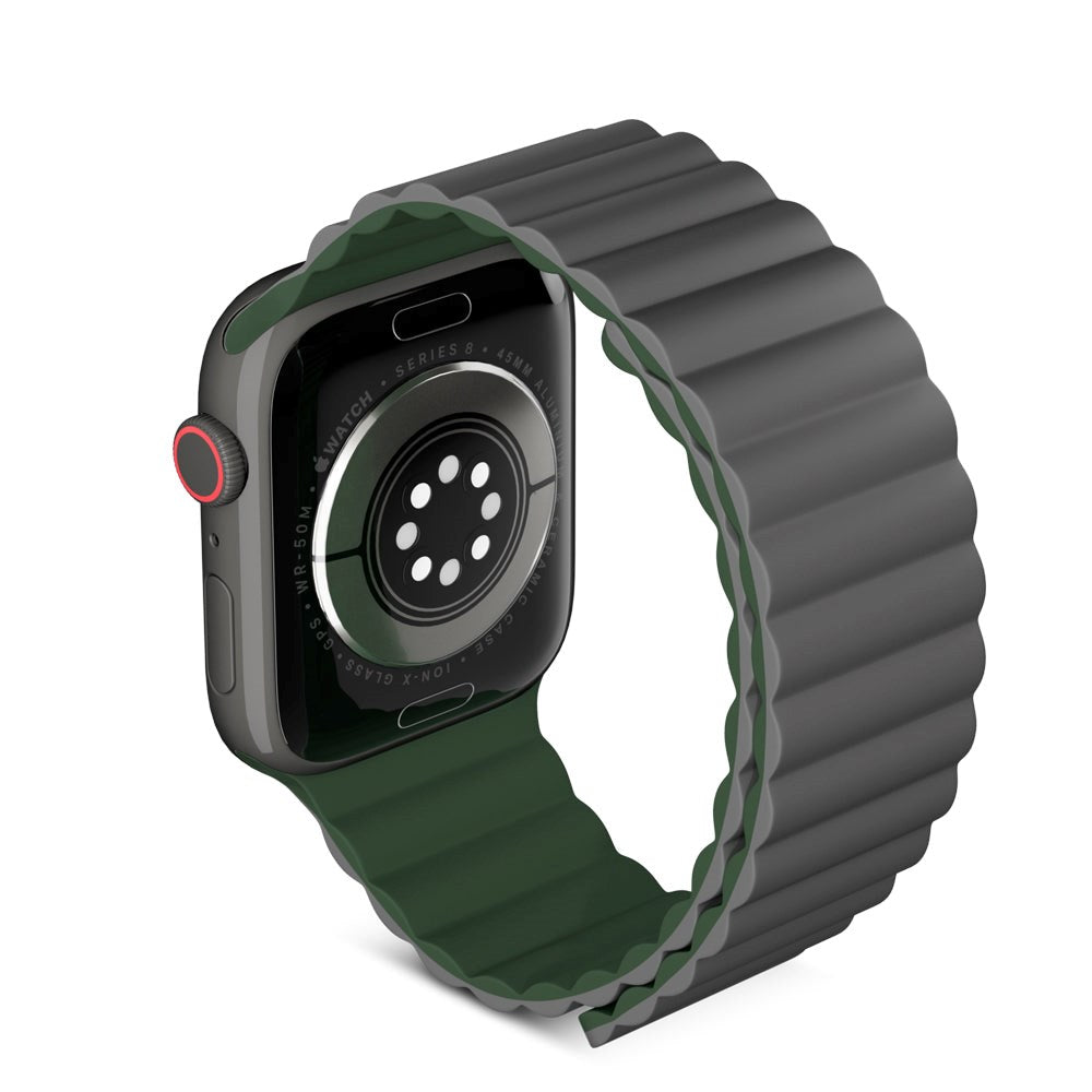 Epico Apple Watch (42/44/SE/45/46/49mm) Magnetisk Silikone Urrem - Grå / Grøn