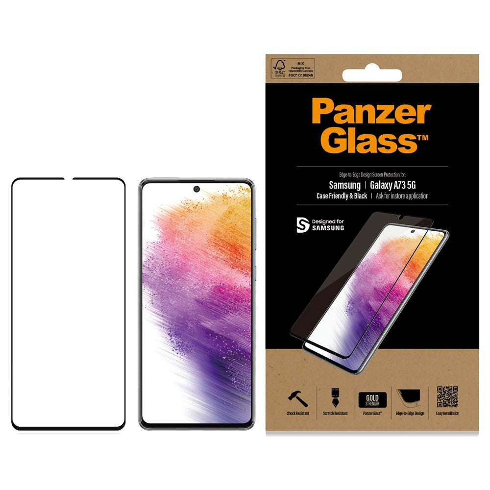 Samsung Galaxy A73 (5G) PanzerGlass Edge-to-Edge Glas Skærmbeskyttelse - Case-Friendly - Sort Kant
