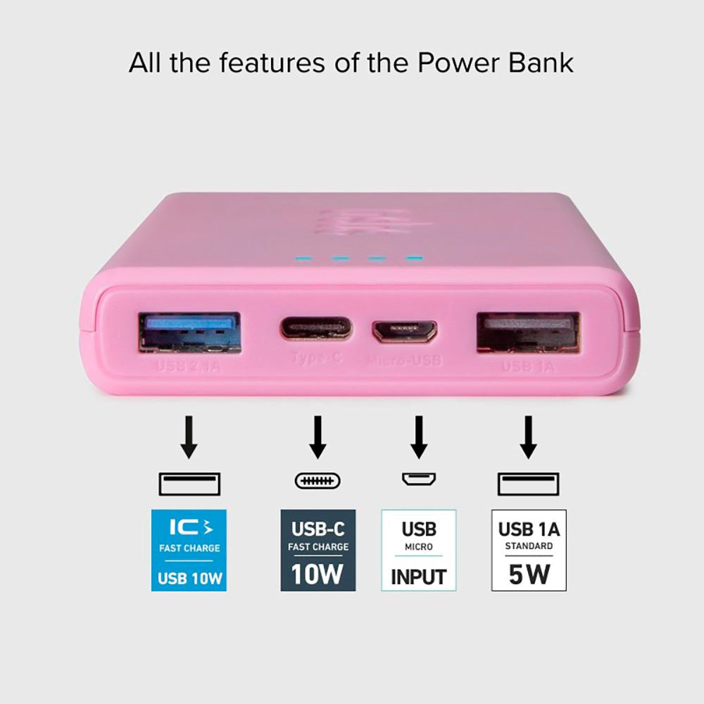 SBS Powerbank m. 2x USB-A & 1x USB-C 10W IC - 10.000 mAh - Pink
