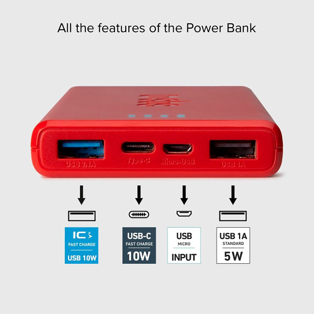SBS Powerbank m. 2x USB-A & 1x USB-C 10W IC - 10.000 mAh - Rød