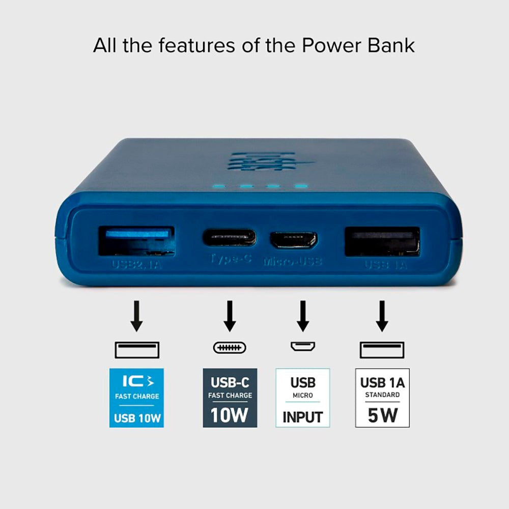 SBS Powerbank m. 2x USB-A & 1x USB-C 10W IC - 10.000 mAh - Blå