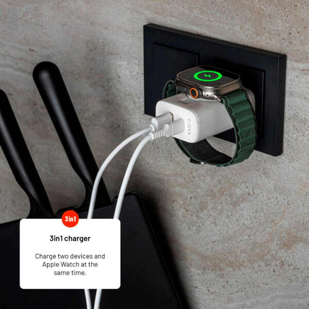 Fixed - MagFlip 3-i-1 Oplader 33W - Apple Watch/USB-C 30W/USB-A 18W - Hvid