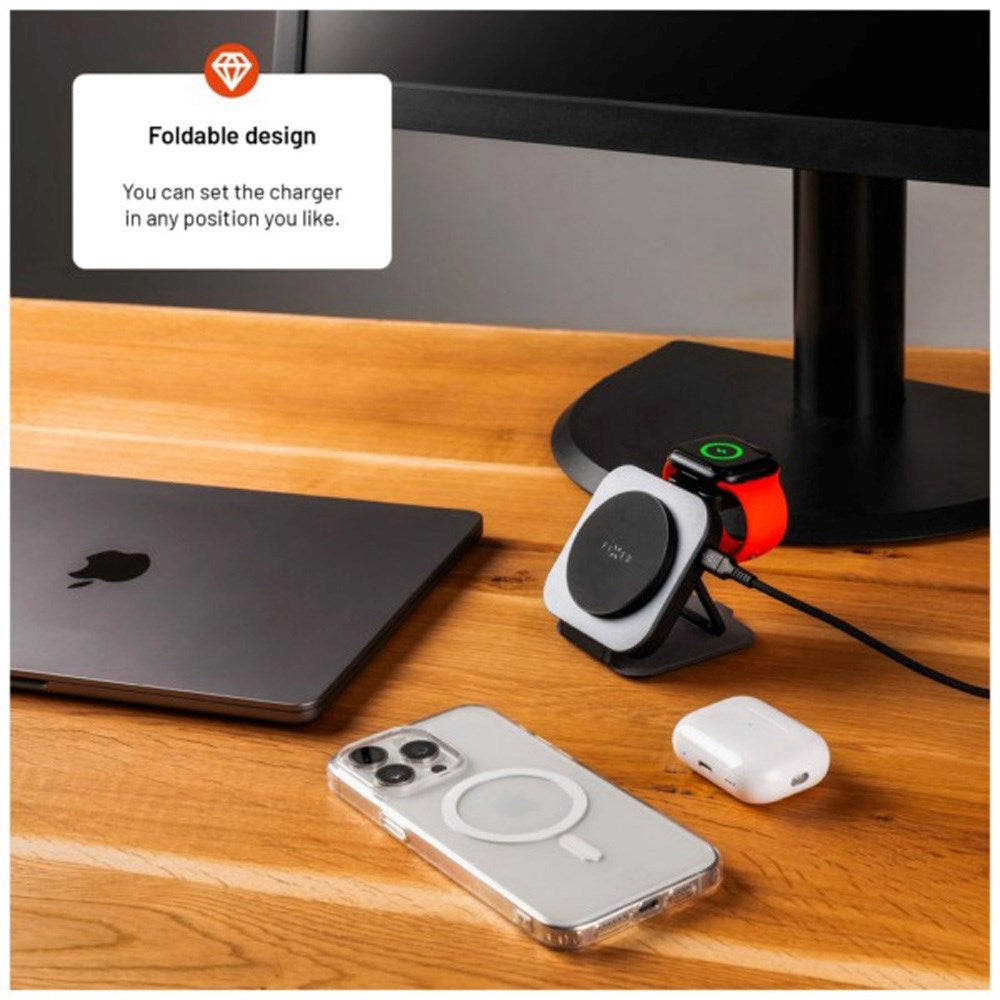 Fixed MagFlex 3-i-1 Foldbar Trådløs Oplader - MagSafe - Sort/Grå