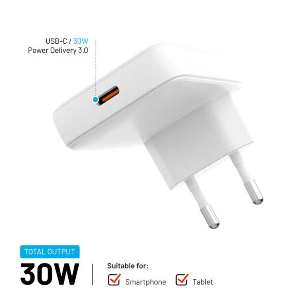 FIXED Slim 30W USB-C - GaN-oplader - Hvid