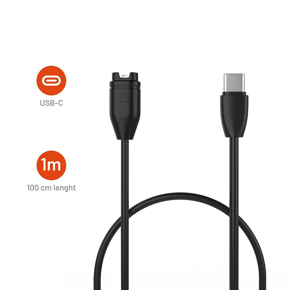 Fixed Oplader Kabel til Garmin Smartwatch m. USB-C - Sort