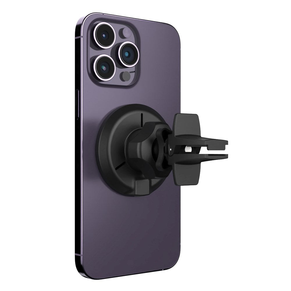 Fixed MagRound 15W Magnetisk Mobilholder 15W Trådløs Oplader - MagSafe Kompatibel - Sort