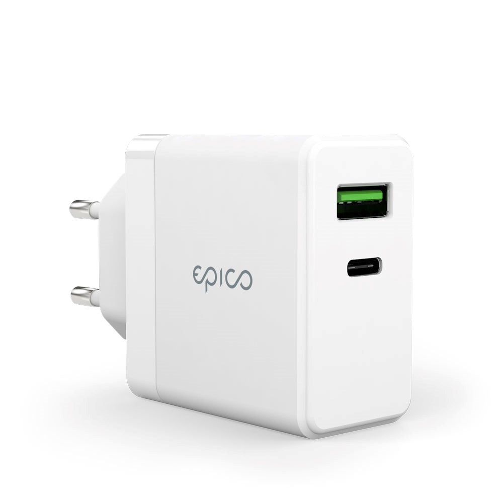 Epico PD 65W GaN Vægoplader PD 65W GaN m. USB-C & USB-A - Hvid