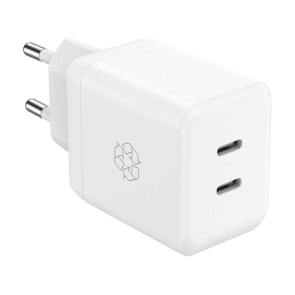 ËSSENTIALS by Upström 35W PD 2 x USB-C GaN Genanvendt Plast Vægoplader - Hvid