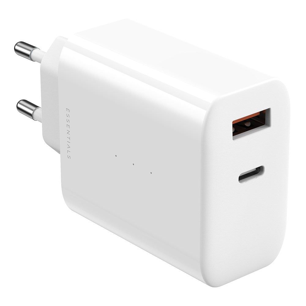 ËSSENTIALS by Upström PD 65W GaN USB-C og USB-A Genanvendt Plastik Vægoplader  - Hvid