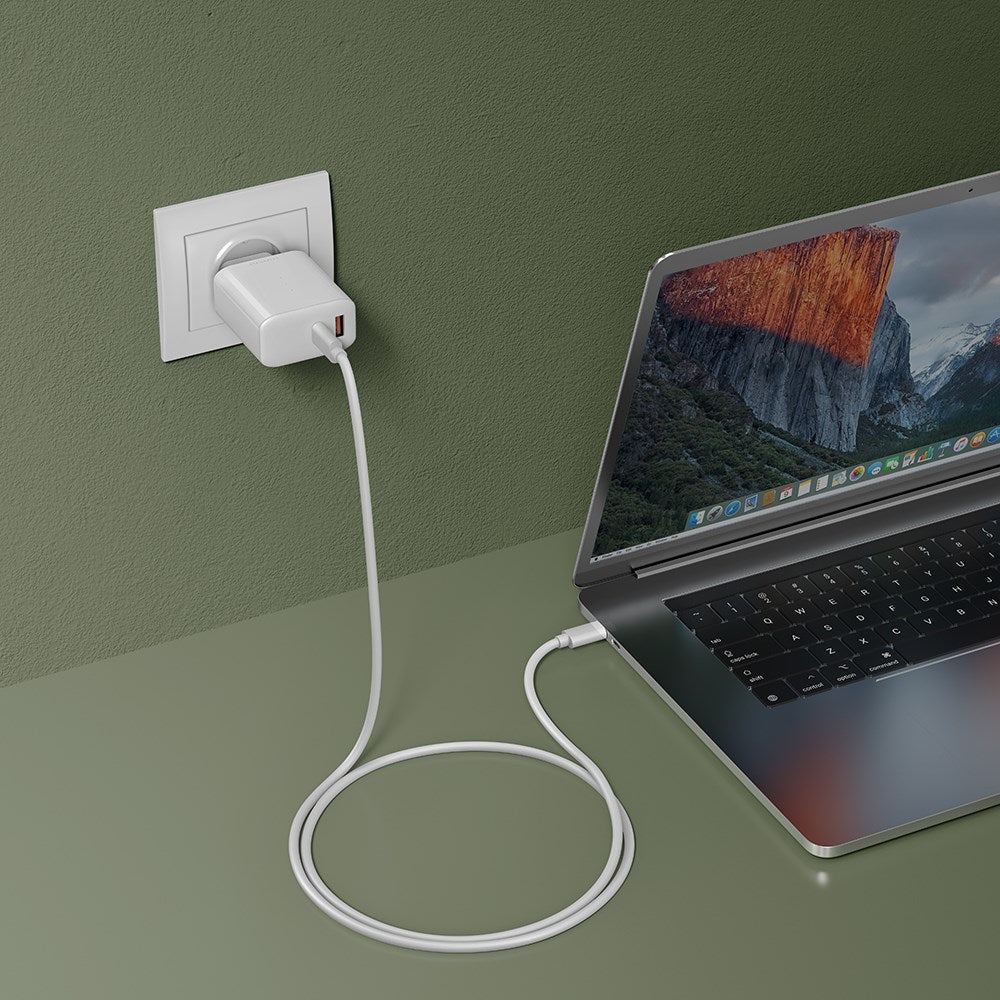 ËSSENTIALS by Upström PD 65W GaN USB-C og USB-A Genanvendt Plastik Vægoplader  - Hvid