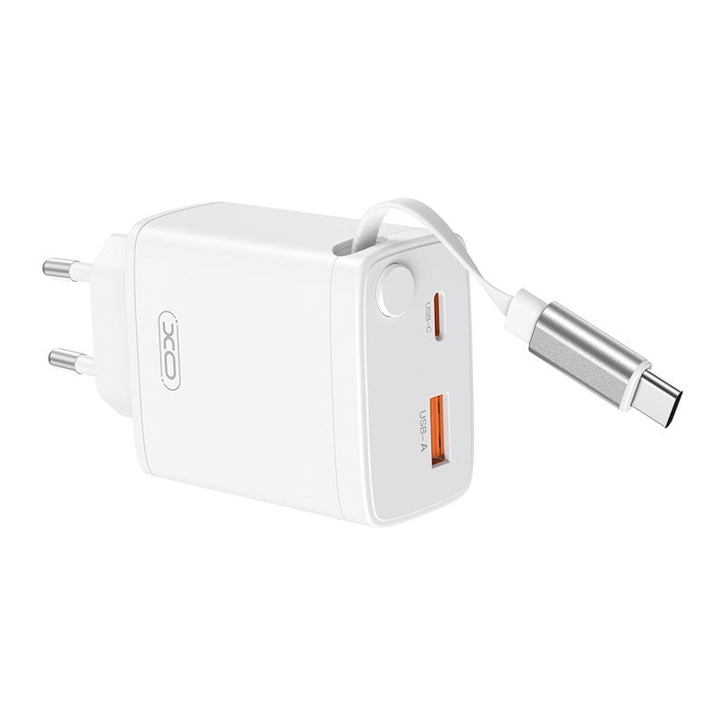 XO 30W Vægoplader 1 x USB-C 1 x USB-A inkl. USB-C Kabel - Hvid
