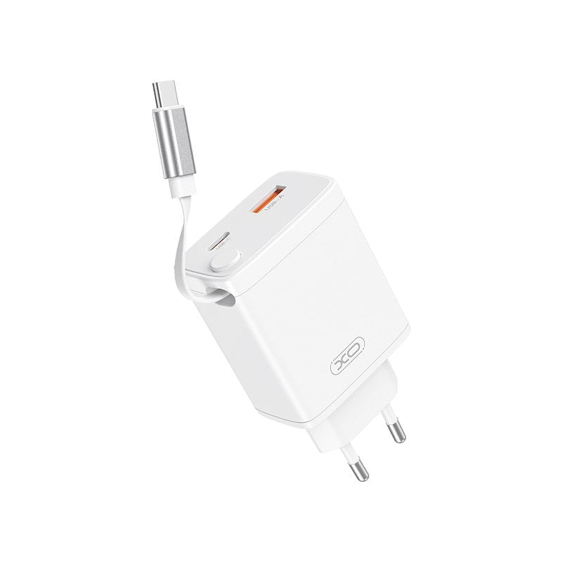 XO 30W Vægoplader 1 x USB-C 1 x USB-A inkl. USB-C Kabel - Hvid