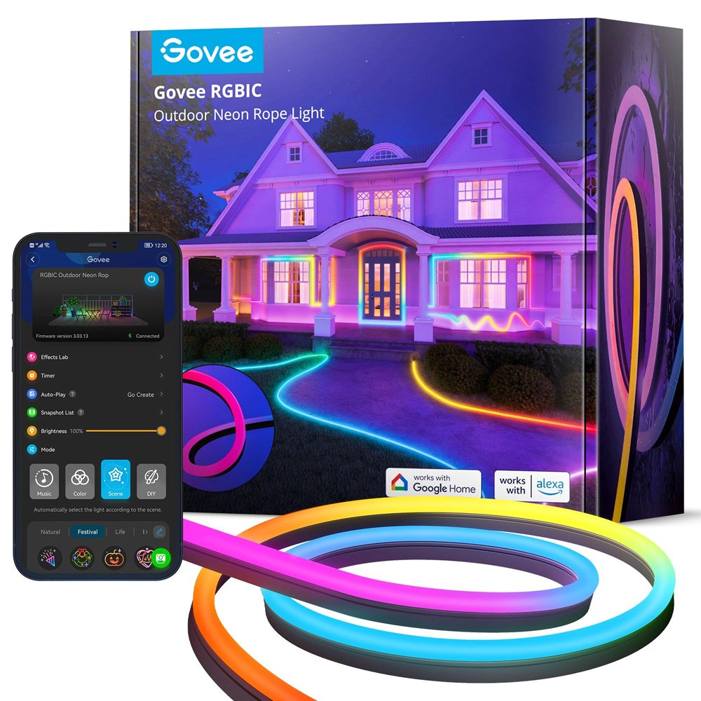 Govee Outdoor Neon Rope Light Lysstrimmel - 10m - Sort