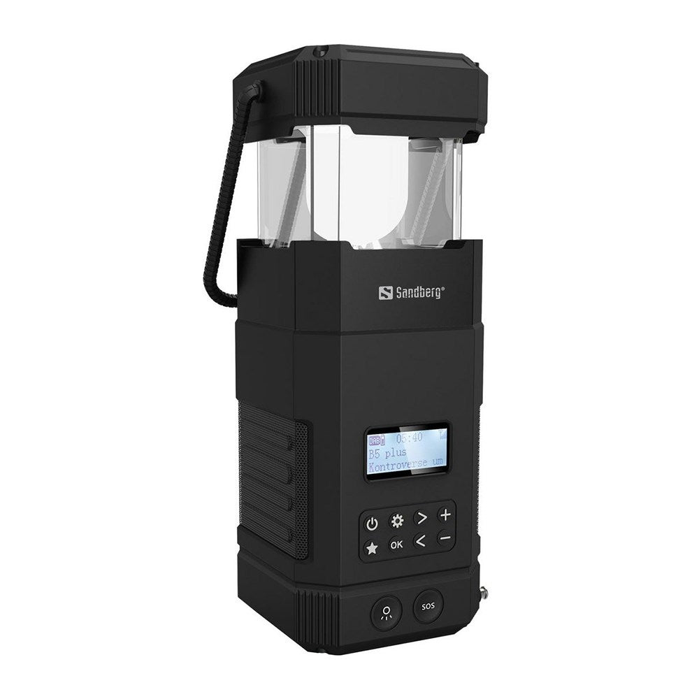 Sandberg Survivor All-In1 Lantern Powerbank m. Solcelle Opladning, Lygte og Radio - USB-A - Sort
