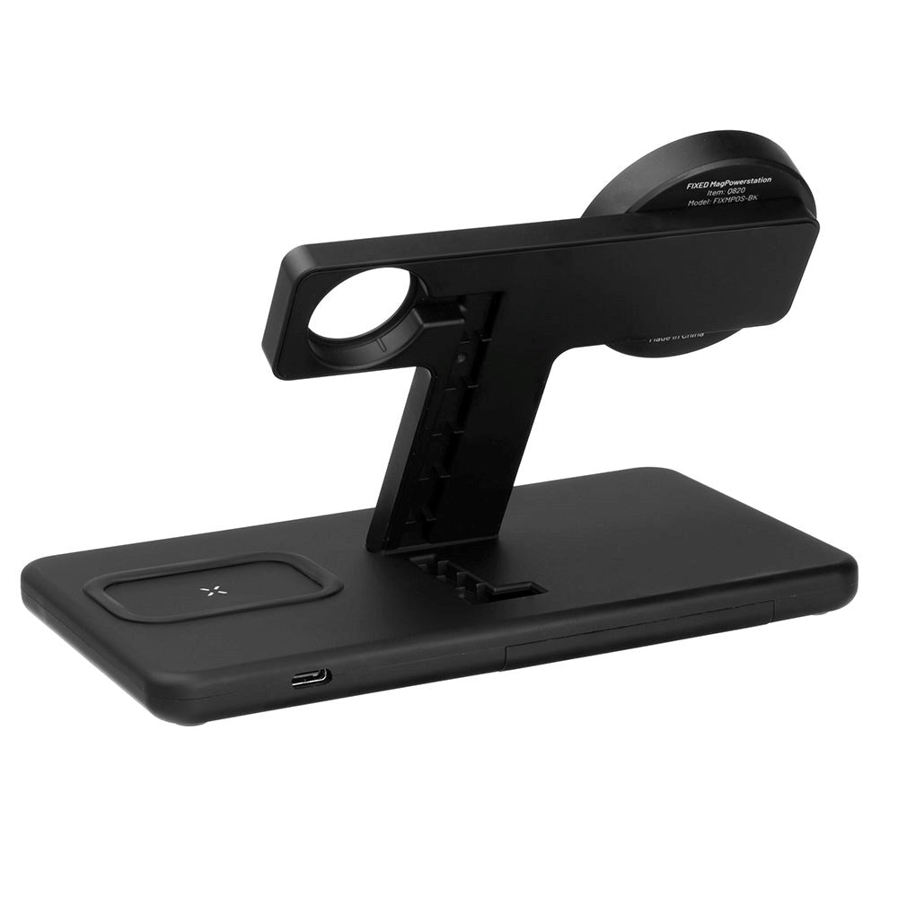 Fixed MagPowerstation 30W 3-in-1 Trådløs Oplader - MagSafe Kompatibel - Sort