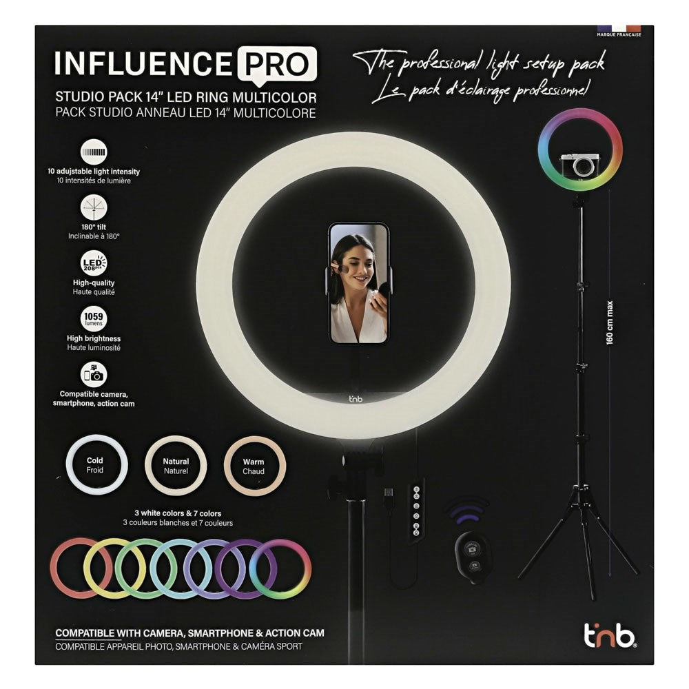 T'NB Influence Pro 14" Multifarvet LED Ring Light inkl. Justerbar Tripod - Sort
