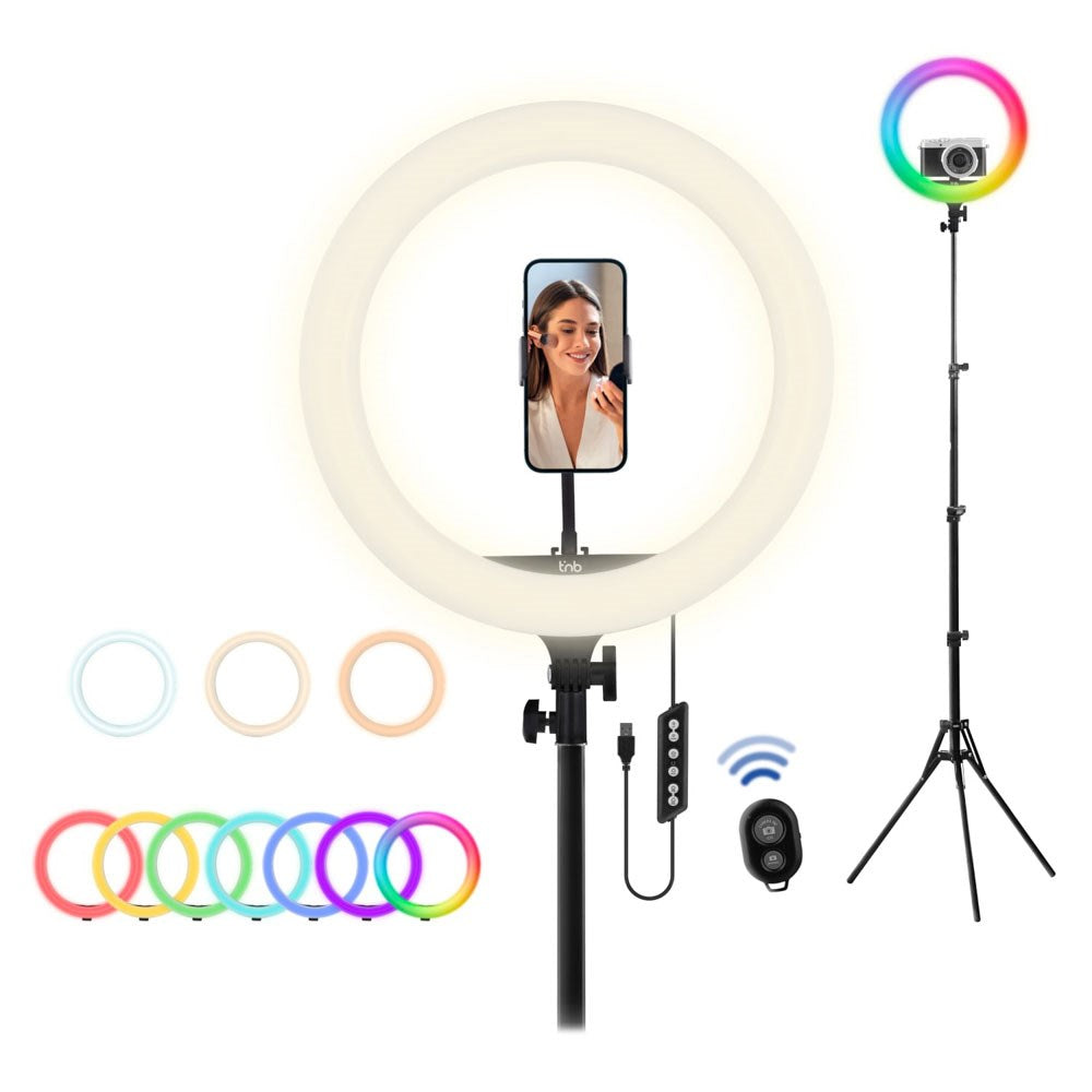 T'NB Influence Pro 14" Multifarvet LED Ring Light inkl. Justerbar Tripod - Sort