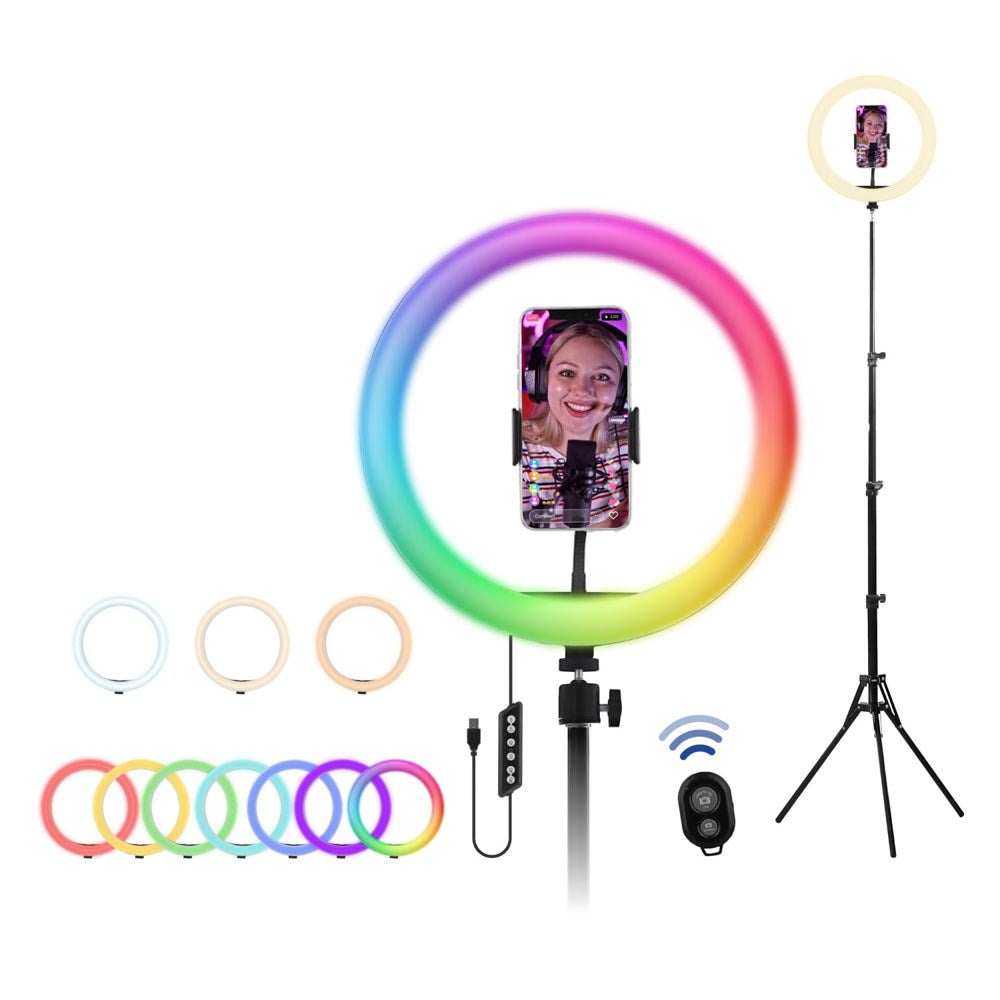 T'NB Influence Pro 12" Multifarvet LED Ring Light inkl. Justerbar Tripod til Telefon - Sort - (DEMO)