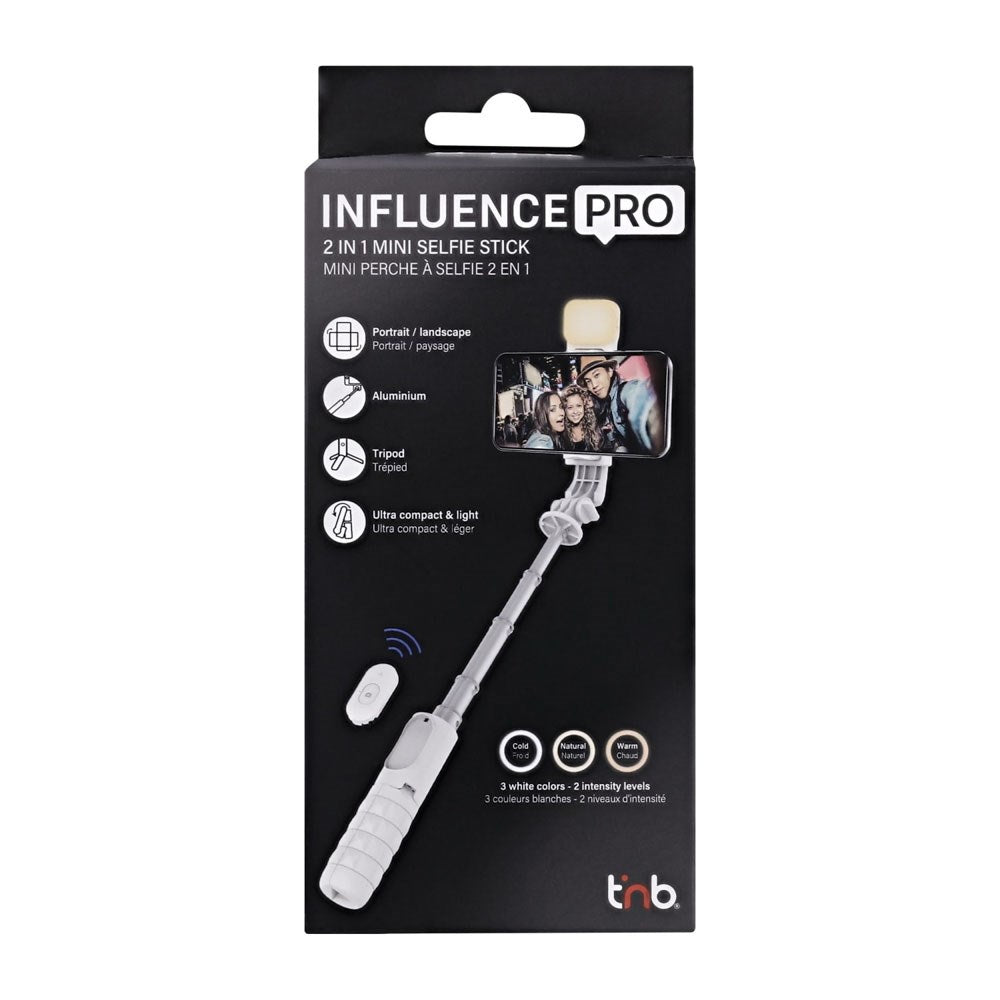 T'NB Influence Pro Selfie Stang - Tripodfunktion - LED Lys - Hvid