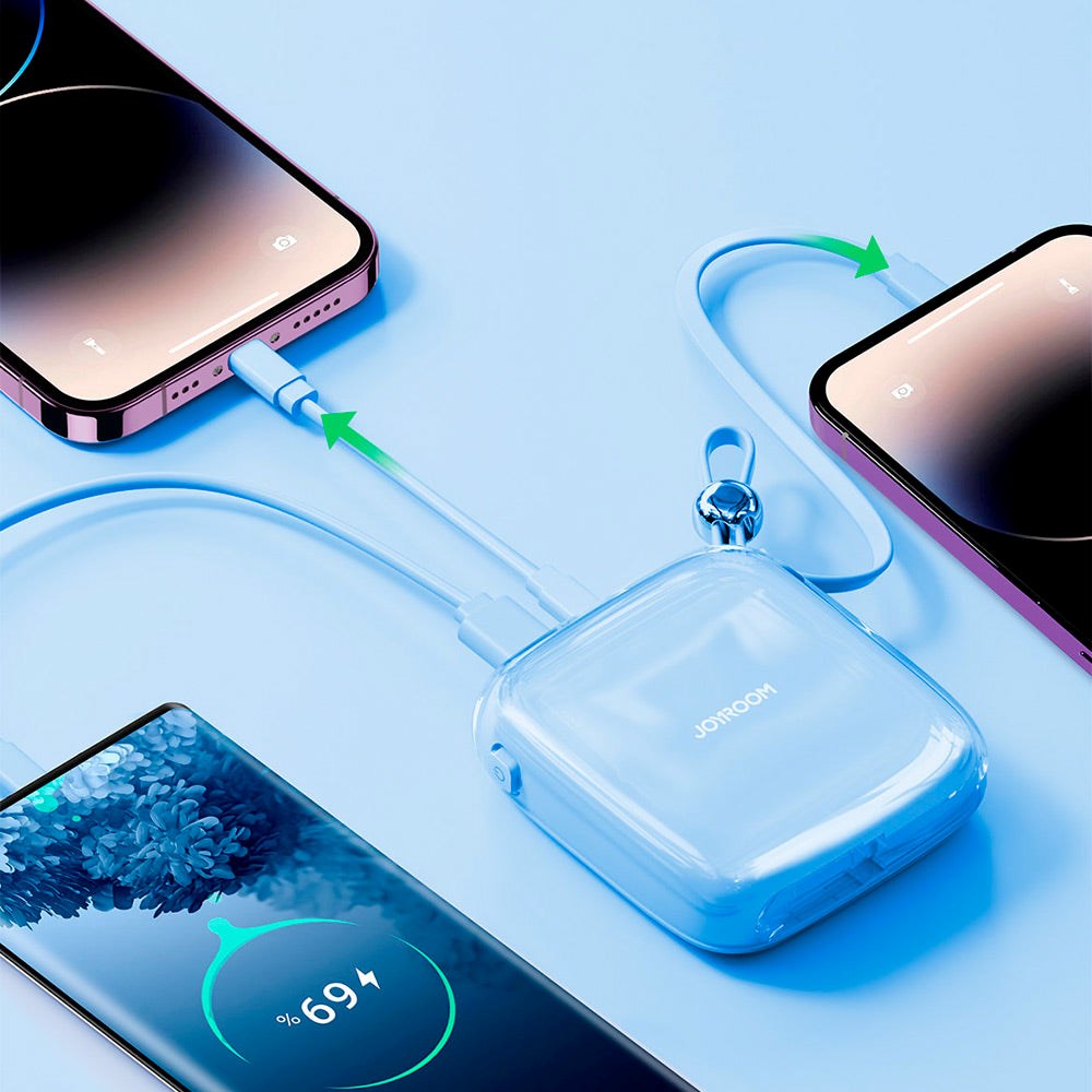 Joyroom JR-L003P Jelly Series Powerbank 22.5W - USB-C PD / USB-A m. Indbygget Lightning - 10.000 mAh - Blå