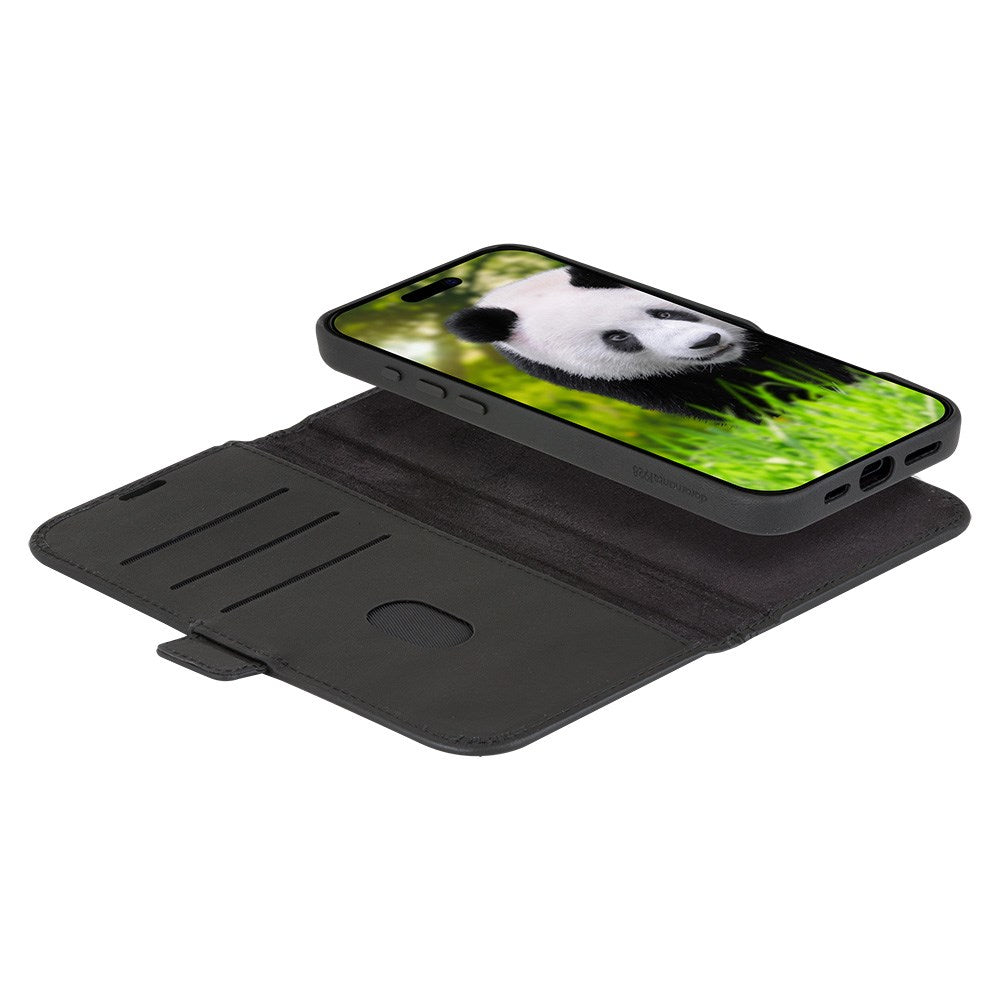 dbramante1928 iPhone 16 Lynge Ægte Læder Magnet Flip Cover - MagSafe Kompatibel - Black