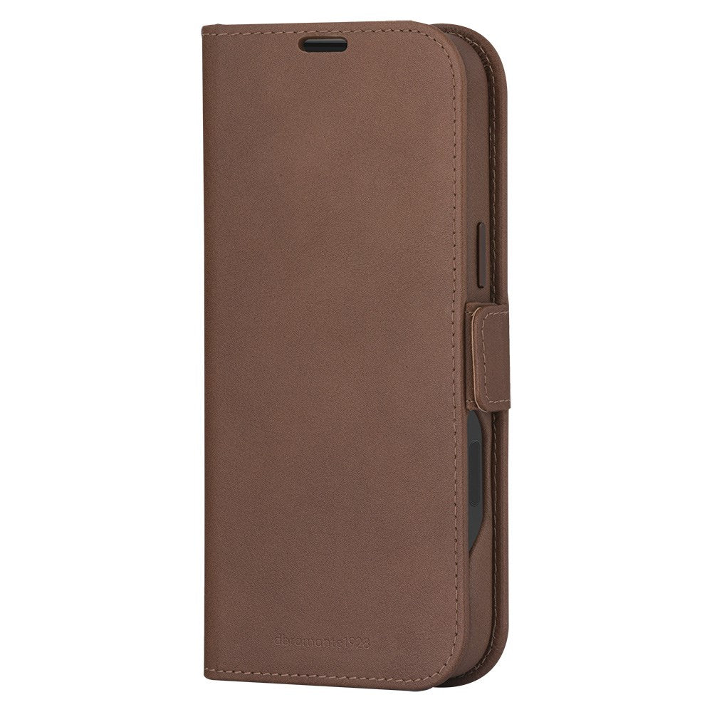 dbramante1928 iPhone 16 Pro Max Lynge Ægte Læder Magnet Flip Cover - MagSafe Kompatibel - Tan