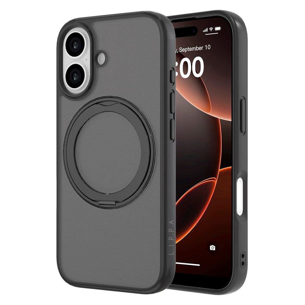 Lippa iPhone 17 Hybrid Cover m. Roterende Kickstand - MagSafe Kompatibel - Mat / Sort