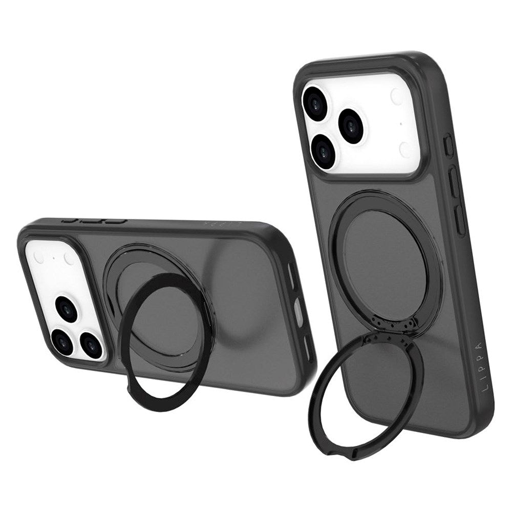 Lippa iPhone 17 Pro Hybrid Cover m. Roterende Kickstand - MagSafe Kompatibel - Mat / Sort