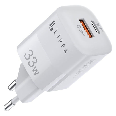 Lippa Vægoplader 33W m. USB-C PD & USB-A QC - Hvid