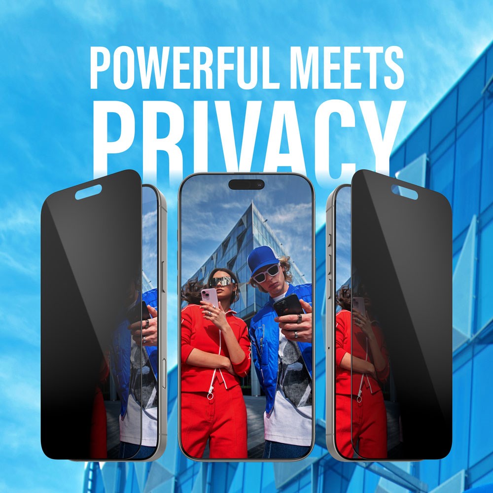 PanzerGlass iPhone 16 Pro Max Ultra Wide Fit Beskyttelsesglas m. EasyAligner - Privacy - Diamond Strength - Gennemsigtig / Sort Kant