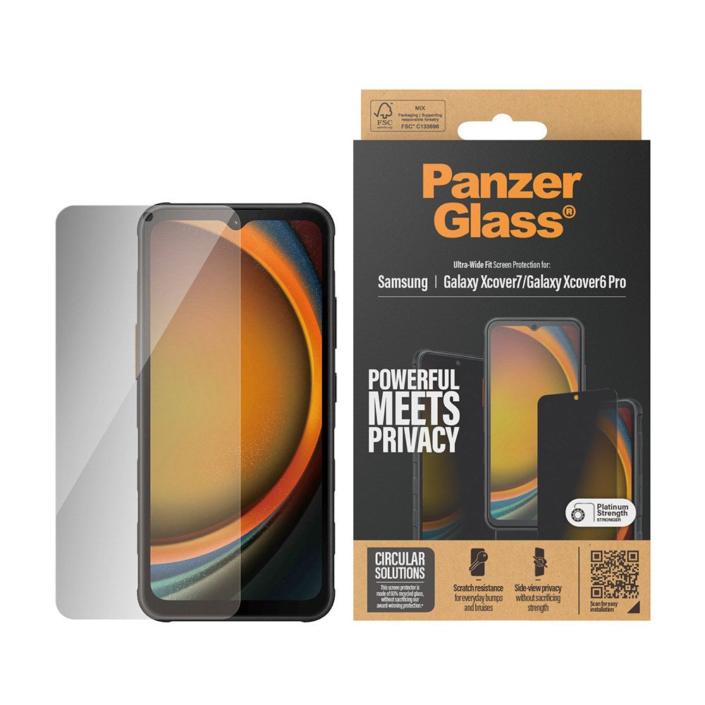 PanzerGlass Samsung Galaxy Xcover 7 / 6 Pro Ultra Wide Fit Re:fresh Beskyttelsesglas m. EasyAligner - Privacy - Platinum Strength - Gennemsigtig