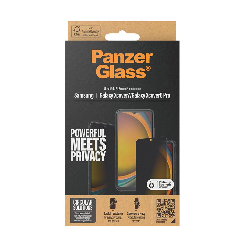 PanzerGlass Samsung Galaxy Xcover 7 / 6 Pro Ultra Wide Fit Re:fresh Beskyttelsesglas m. EasyAligner - Privacy - Platinum Strength - Gennemsigtig