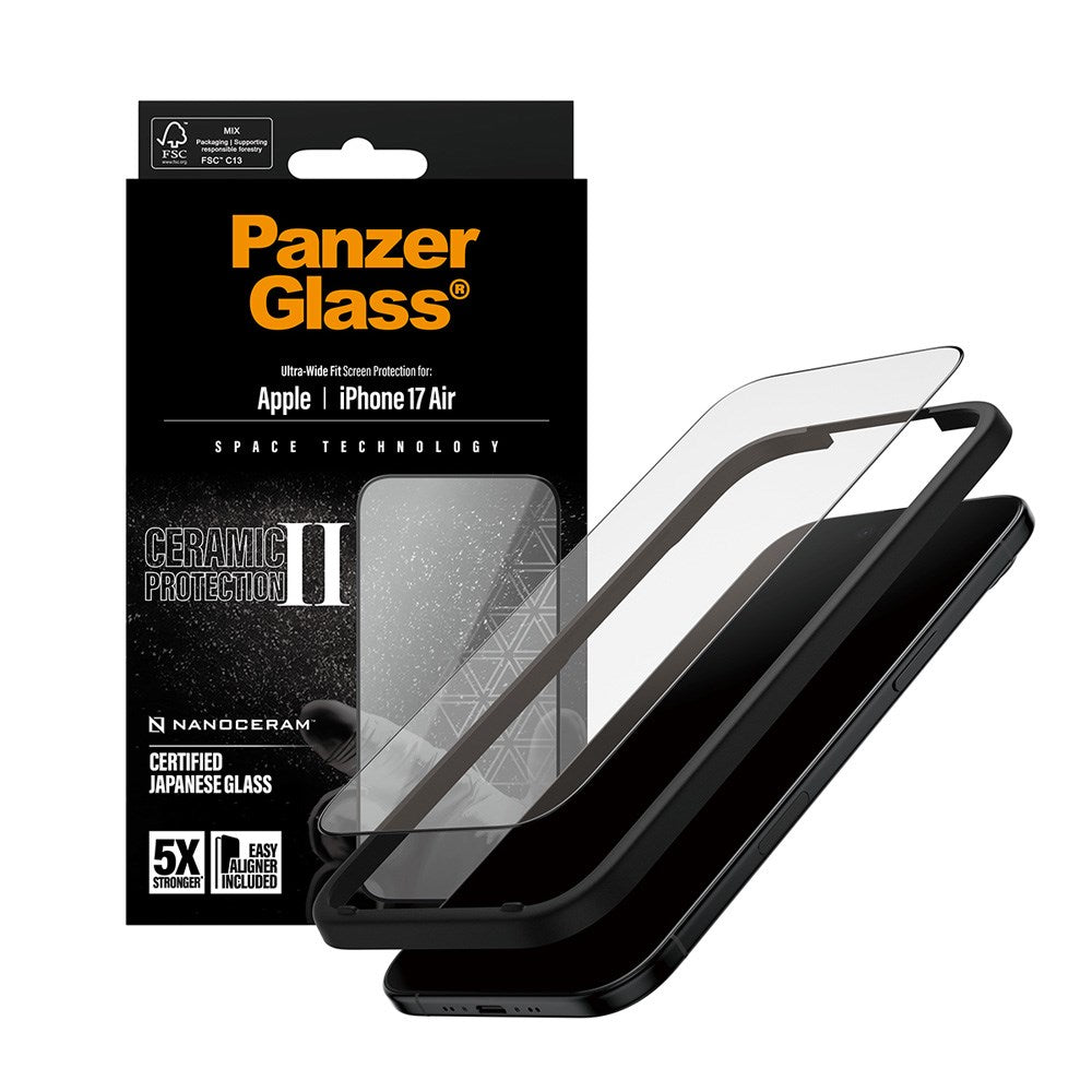 iPhone Air PanzerGlass Ceramic Skærmbeskyttelsesglas m. EasyAligner - Ultra Wide Fit - Gennemsigtig