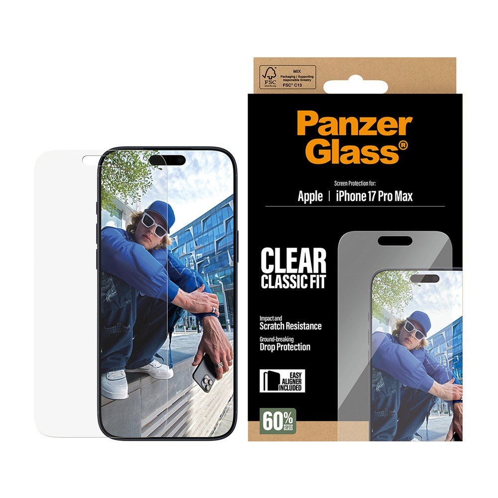 PanzerGlass iPhone 17 Pro Max Hærdet Beskyttelsesglas inkl. EasyAligner - Classic Fit - Gennemsigtig