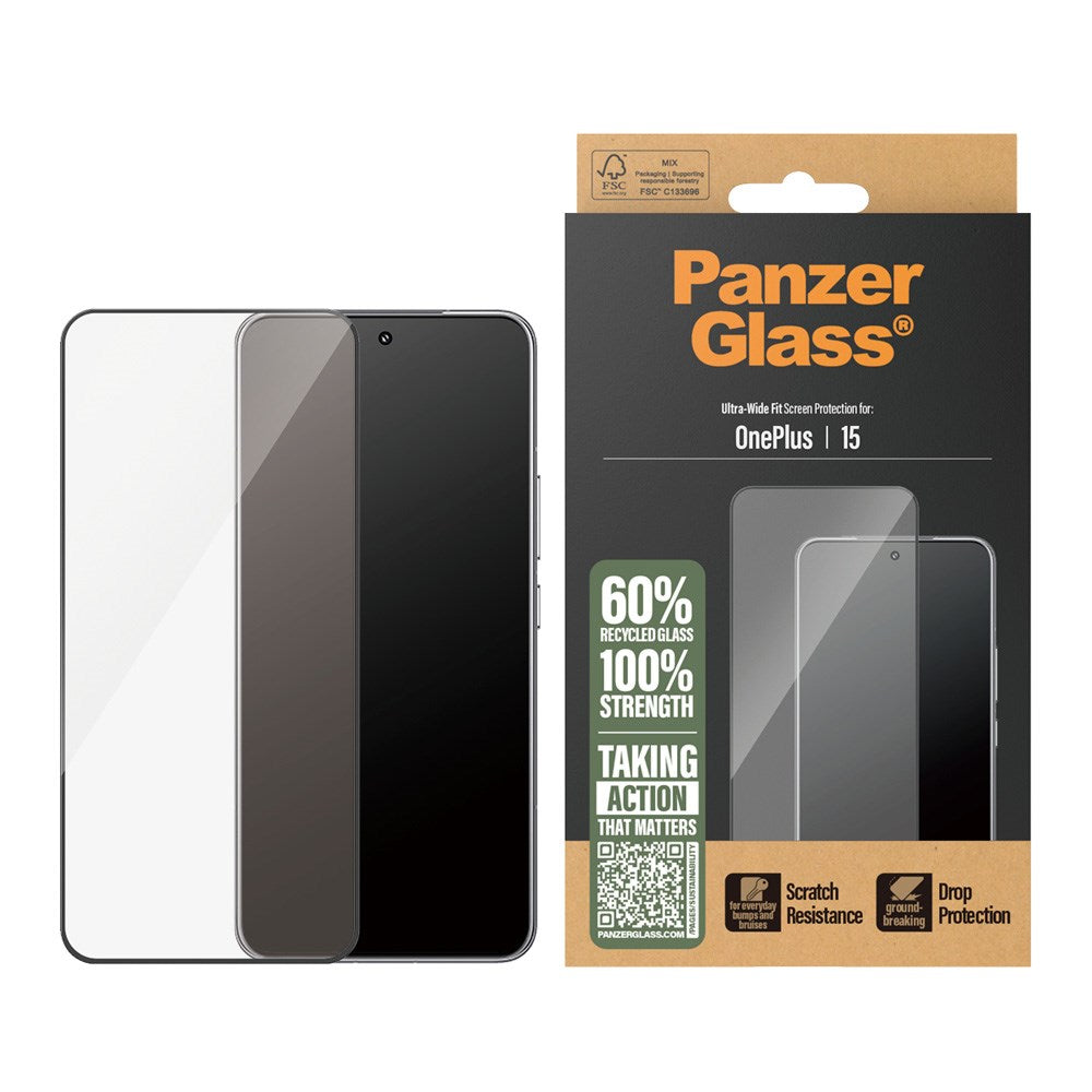 PanzerGlass OnePlus 15 Hærdet Beskyttelsesglas - Ultra Wide Fit - Gennemsigtig