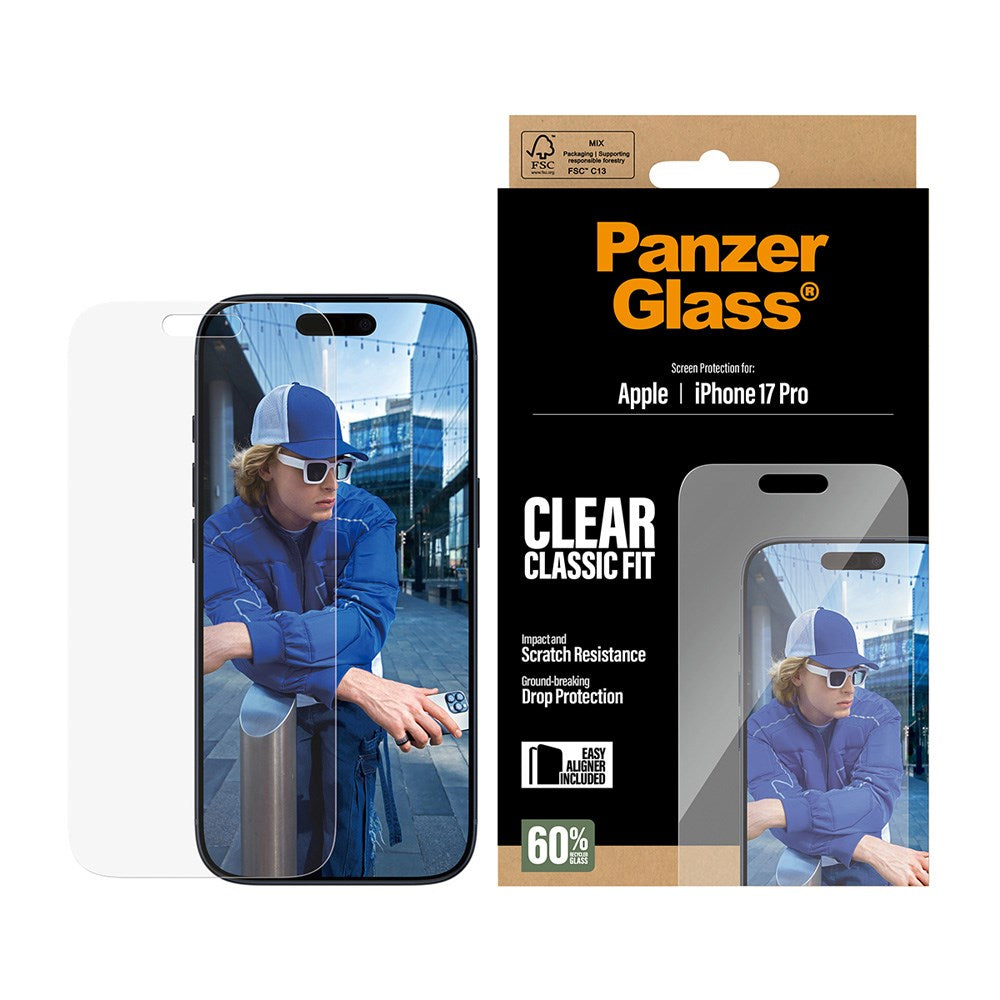 PanzerGlass iPhone 17 Pro Hærdet Beskyttelsesglas inkl. EasyAligner - Classic Fit - Gennemsigtig - (DEMO)