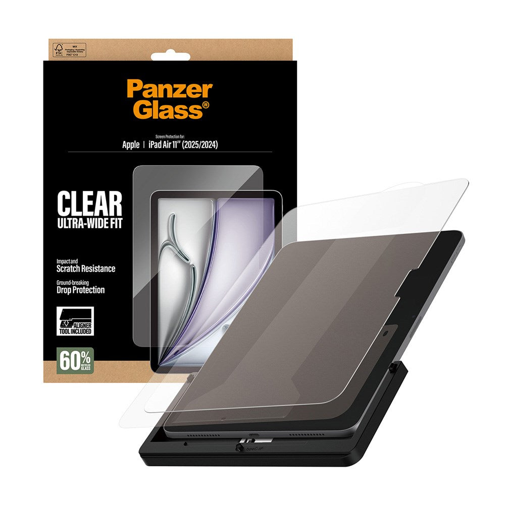iPad Air 11" (2026 / 2025 / 2024) - PanzerGlass Skærmbeskyttelsesglas m. Installationsramme - Ultra-Wide Fit - Gennemsigtig