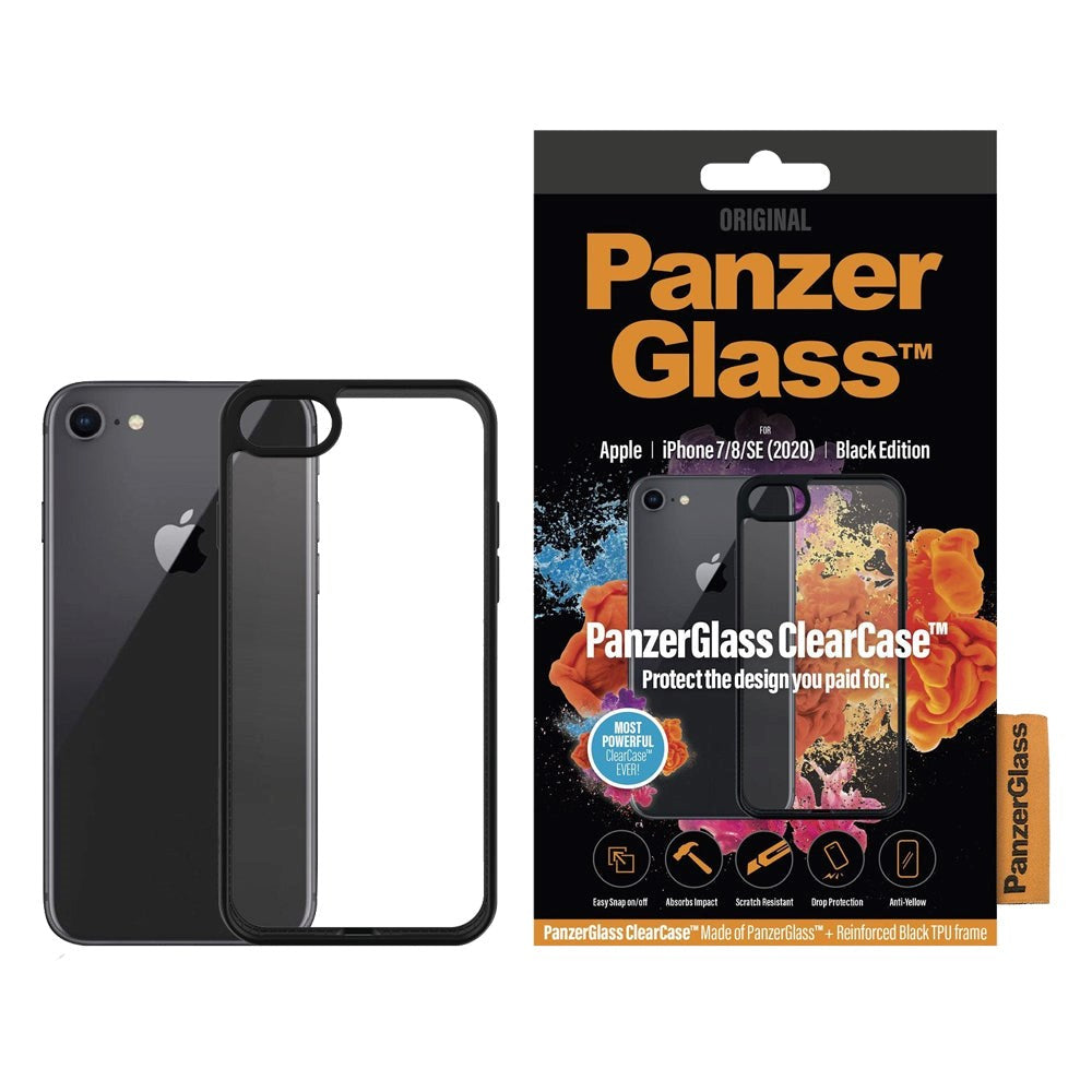 PanzerGlass iPhone SE (2022/2020) / 8 / 7 / 6 / 6s ClearCase Cover m. Sorte Kanter