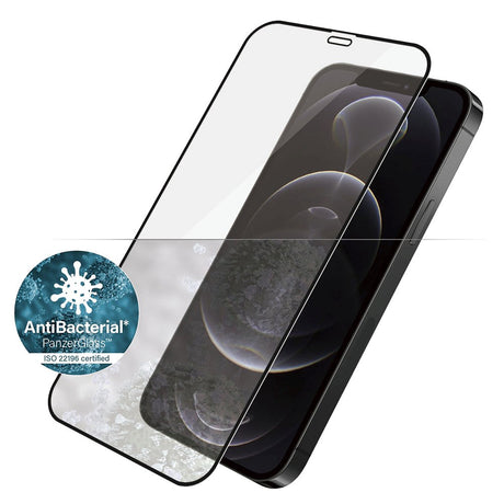 PanzerGlass iPhone 12 / 12 Pro AntiBacterial Edge-To-Edge Skærmbeskyttelse - Case Friendly - Sort Kant